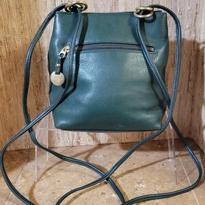 Vintage Sereta Emerald Green Leather Crossbody Bag Brass Hardware
